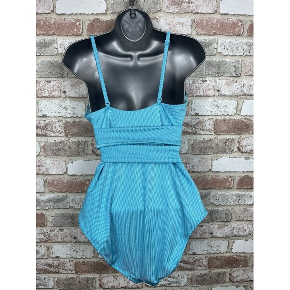 Aerie Shine Pique Wrap One Piece Swimsuit Teal Blue Sz L Long - Picture 3 of 10